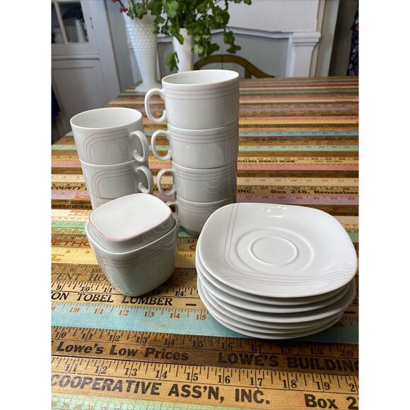 VINTAGE Porcelain Tea Set Schirnding Bavaria 214 Germany MCM 7 Cups Sugar 324 - Picture 2 of 13